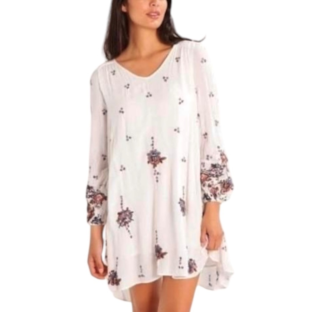 Free People White Mini Dress with Floral Print